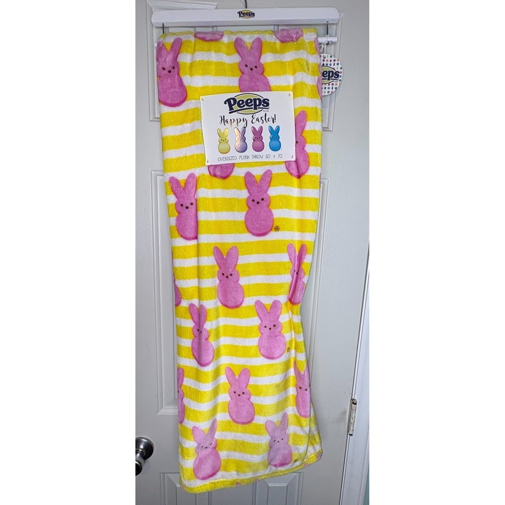 Peeps White Yellow Pink Easter Bunnies Plush Throw Blanket 50" x 70"